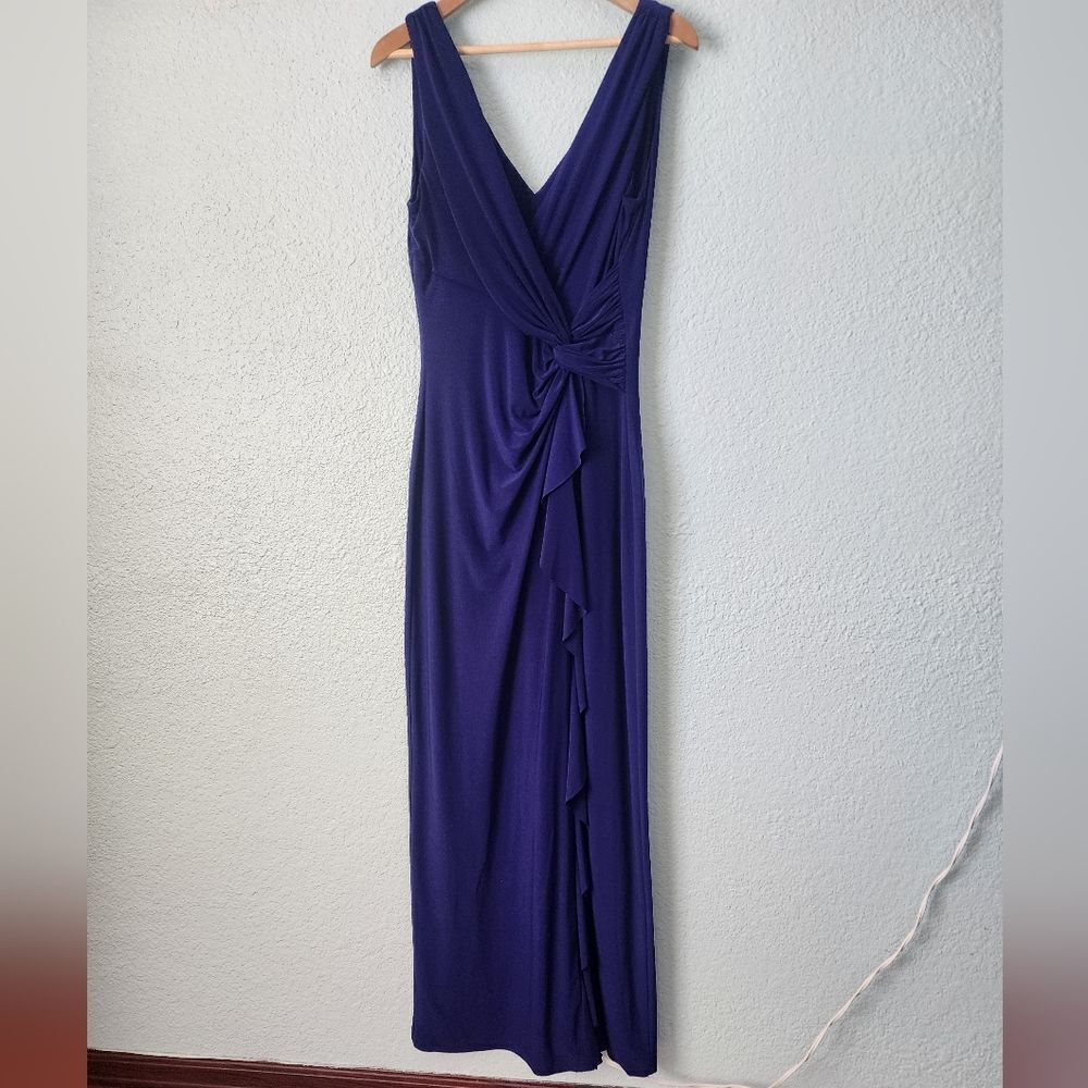 Lauren Ralph Lauren Purple Ruched Sleeveless Cocktail Gown